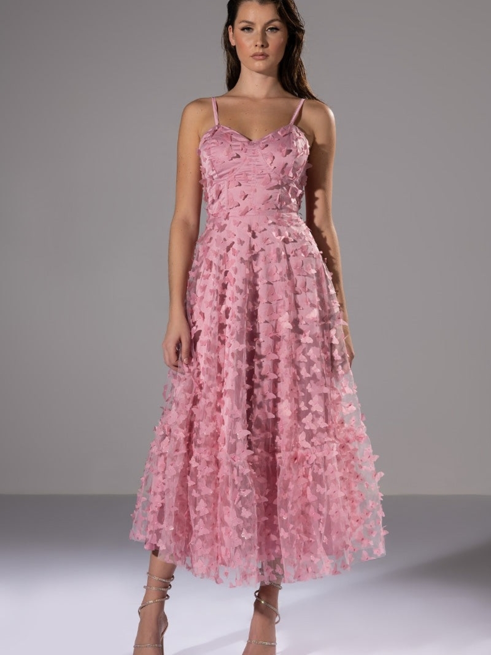 Formal Butterfly Applique A-Line Dress - Picture 2 of 9